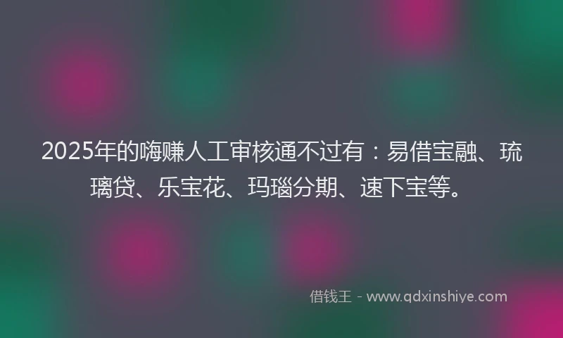 2025年的嗨赚人工审核通不过有：易借宝融、琉璃贷、乐宝花、玛瑙分期、速下宝等。