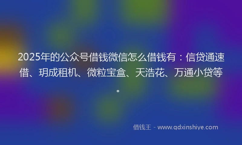 2025年的公众号借钱微信怎么借钱有：信贷通速借、玥成租机、微粒宝盒、天浩花、万通小贷等。