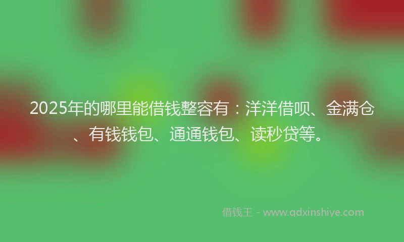 2025年的哪里能借钱整容有：洋洋借呗、金满仓、有钱钱包、通通钱包、读秒贷等。