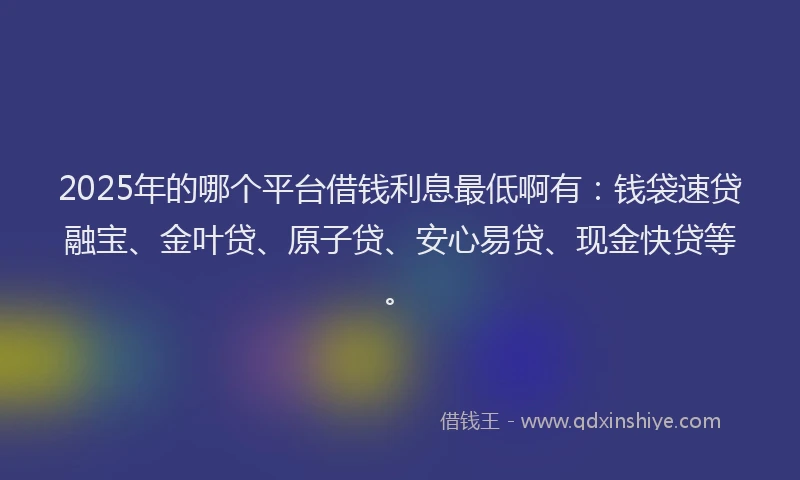 2025年的哪个平台借钱利息最低啊有：钱袋速贷融宝、金叶贷、原子贷、安心易贷、现金快贷等。