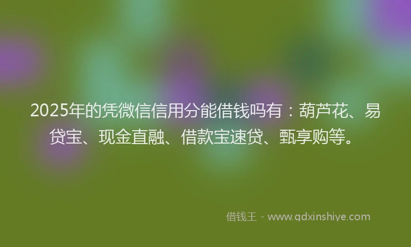 2025年的凭微信信用分能借钱吗有：葫芦花、易贷宝、现金直融、借款宝速贷、甄享购等。