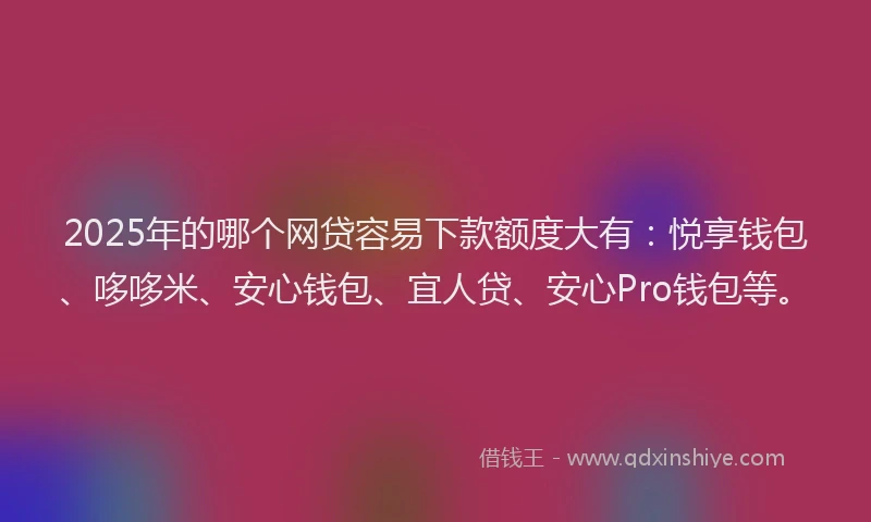 2025年的哪个网贷容易下款额度大有：悦享钱包、哆哆米、安心钱包、宜人贷、安心Pro钱包等。