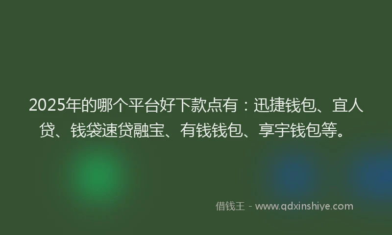 2025年的哪个平台好下款点有：迅捷钱包、宜人贷、钱袋速贷融宝、有钱钱包、享宇钱包等。