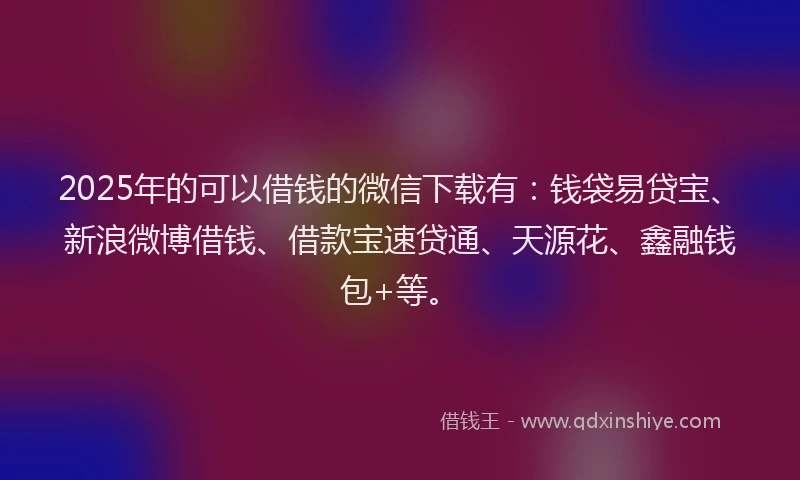 2025年的可以借钱的微信下载有：钱袋易贷宝、新浪微博借钱、借款宝速贷通、天源花、鑫融钱包+等。