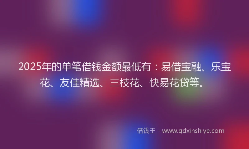 2025年的单笔借钱金额最低有：易借宝融、乐宝花、友佳精选、三枝花、快易花贷等。