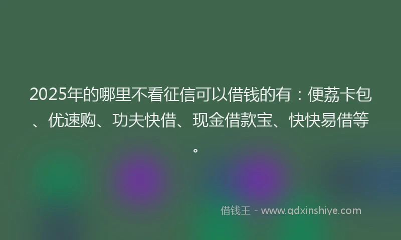 2025年的哪里不看征信可以借钱的有：便荔卡包、优速购、功夫快借、现金借款宝、快快易借等。