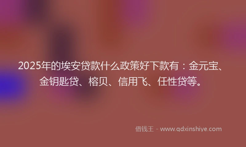 2025年的埃安贷款什么政策好下款有：金元宝、金钥匙贷、榕贝、信用飞、任性贷等。
