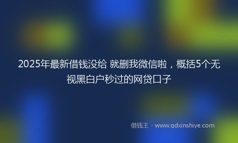 2025年最新借钱没给 就删我微信啦，概括5个无视黑白户秒过的网贷口子