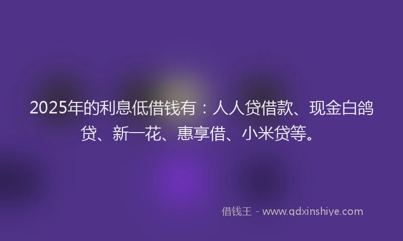 2025年的利息低借钱有：人人贷借款、现金白鸽贷、新一花、惠享借、小米贷等。
