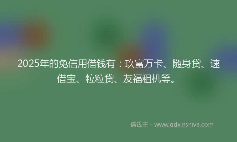 2025年的免信用借钱有：玖富万卡、随身贷、速借宝、粒粒贷、友福租机等。