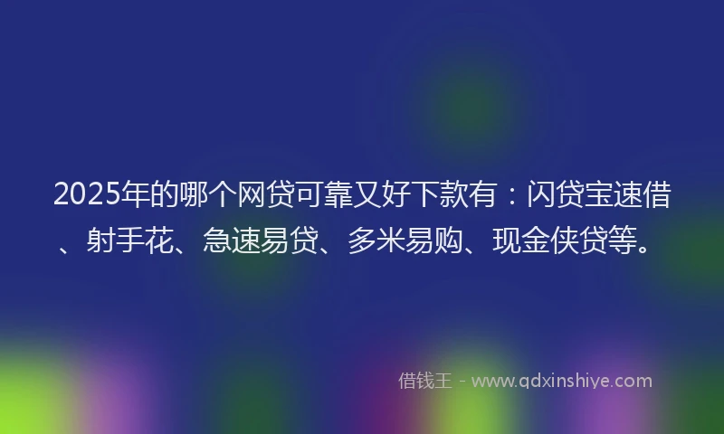 2025年的哪个网贷可靠又好下款有：闪贷宝速借、射手花、急速易贷、多米易购、现金侠贷等。