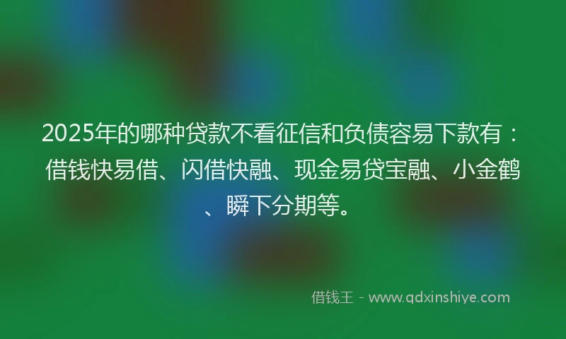 2025年的哪种贷款不看征信和负债容易下款有：借钱快易借、闪借快融、现金易贷宝融、小金鹤、瞬下分期等。
