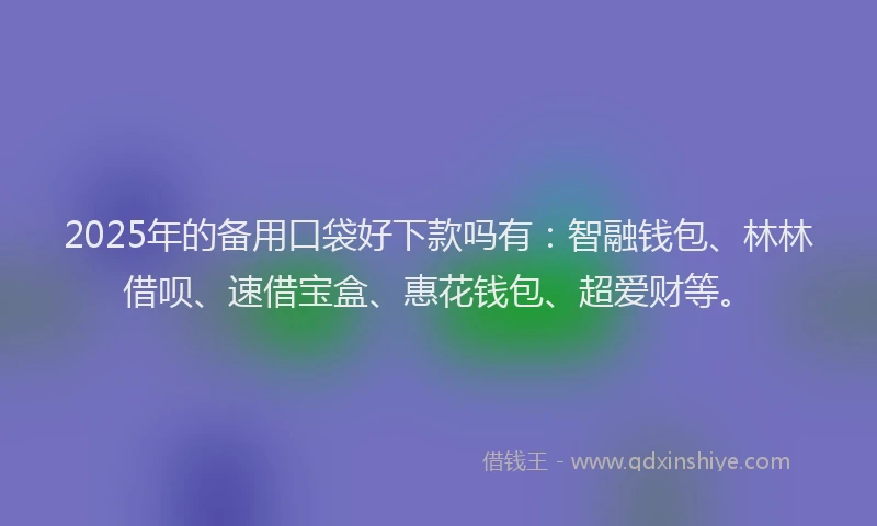 2025年的备用口袋好下款吗有：智融钱包、林林借呗、速借宝盒、惠花钱包、超爱财等。