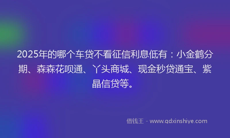 2025年的哪个车贷不看征信利息低有：小金鹤分期、森森花呗通、丫头商城、现金秒贷通宝、紫晶信贷等。