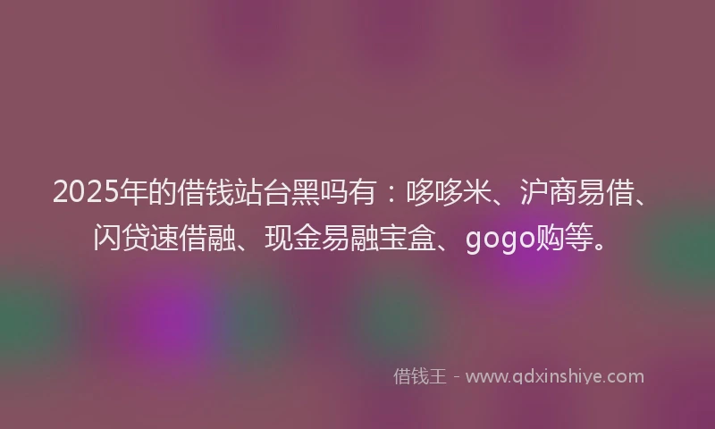 2025年的借钱站台黑吗有：哆哆米、沪商易借、闪贷速借融、现金易融宝盒、gogo购等。