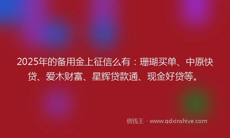 2025年的备用金上征信么有：珊瑚买单、中原快贷、爱木财富、星辉贷款通、现金好贷等。