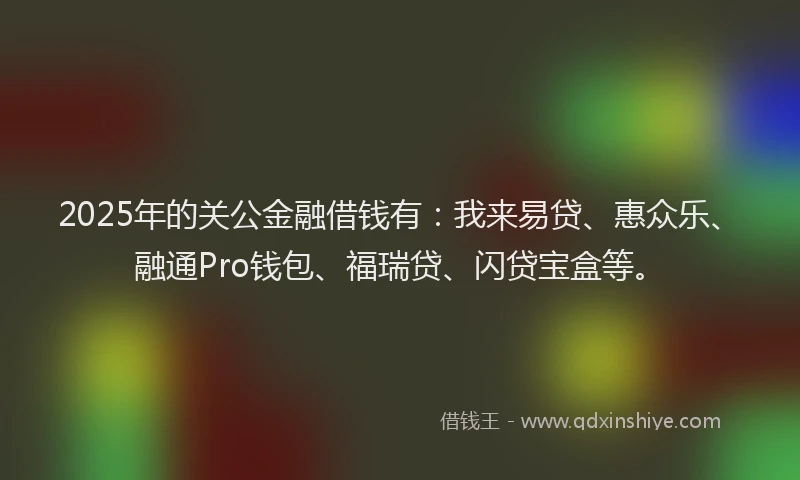 2025年的关公金融借钱有：我来易贷、惠众乐、融通Pro钱包、福瑞贷、闪贷宝盒等。