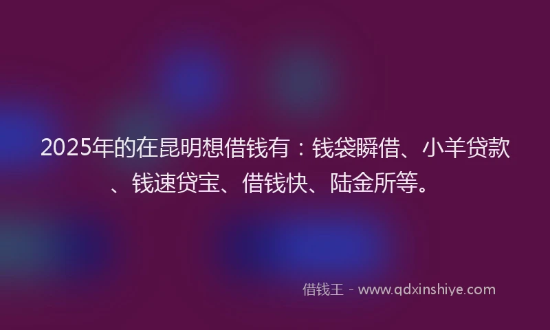2025年的在昆明想借钱有：钱袋瞬借、小羊贷款、钱速贷宝、借钱快、陆金所等。