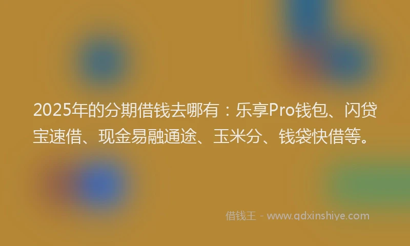 2025年的分期借钱去哪有：乐享Pro钱包、闪贷宝速借、现金易融通途、玉米分、钱袋快借等。