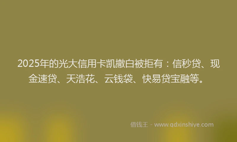 2025年的光大信用卡凯撤白被拒有：信秒贷、现金速贷、天浩花、云钱袋、快易贷宝融等。