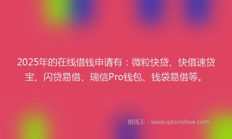 2025年的在线借钱申请有：微粒快贷、快借速贷宝、闪贷易借、瑞信Pro钱包、钱袋易借等。