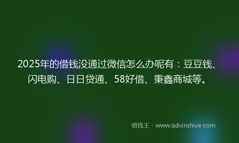 2025年的借钱没通过微信怎么办呢有：豆豆钱、闪电购、日日贷通、58好借、秉鑫商城等。