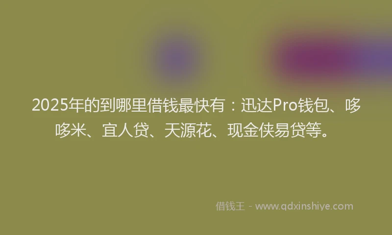 2025年的到哪里借钱最快有：迅达Pro钱包、哆哆米、宜人贷、天源花、现金侠易贷等。