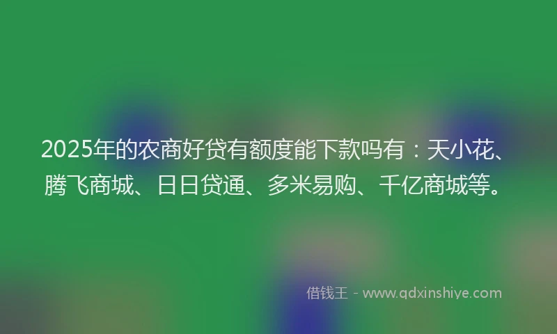 2025年的农商好贷有额度能下款吗有：天小花、腾飞商城、日日贷通、多米易购、千亿商城等。