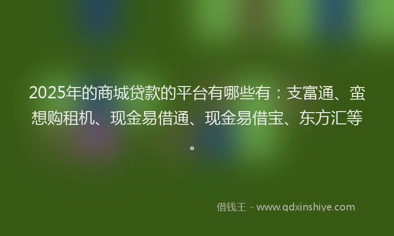 2025年的商城贷款的平台有哪些有：支富通、蛮想购租机、现金易借通、现金易借宝、东方汇等。