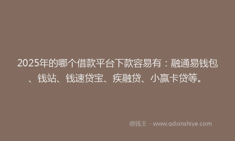 2025年的哪个借款平台下款容易有：融通易钱包、钱站、钱速贷宝、疾融贷、小赢卡贷等。