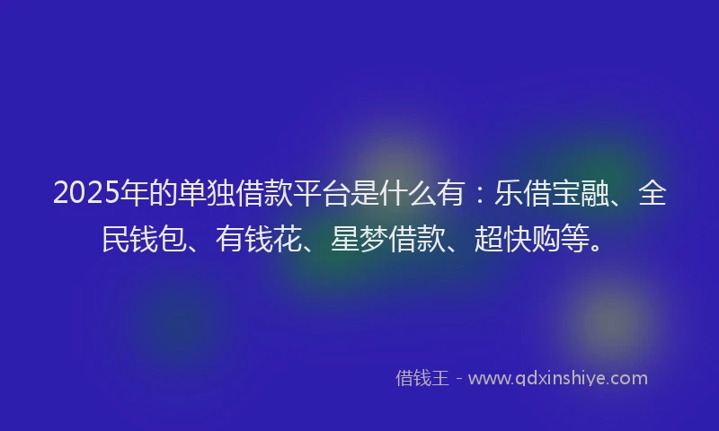 2025年的单独借款平台是什么有：乐借宝融、全民钱包、有钱花、星梦借款、超快购等。