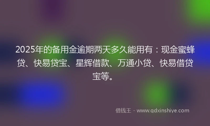 2025年的备用金逾期两天多久能用有：现金蜜蜂贷、快易贷宝、星辉借款、万通小贷、快易借贷宝等。