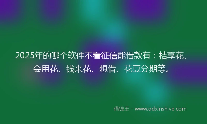 2025年的哪个软件不看征信能借款有：桔享花、会用花、钱来花、想借、花豆分期等。