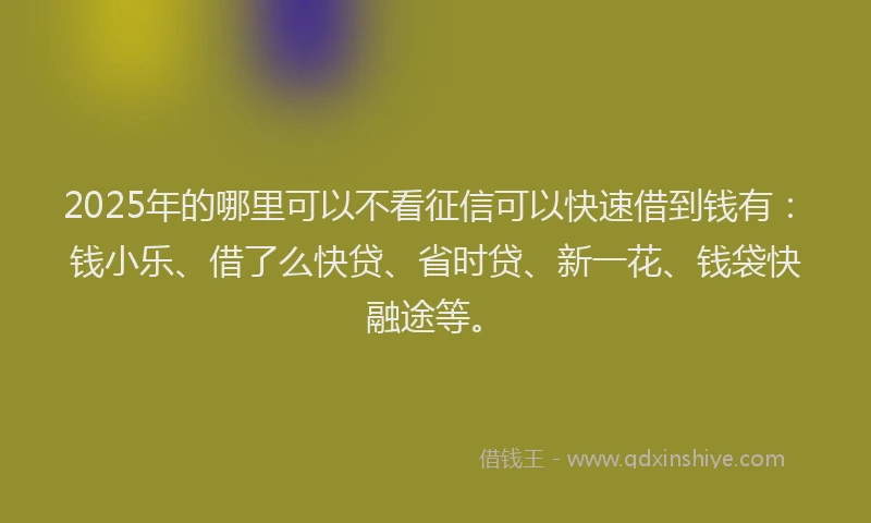 2025年的哪里可以不看征信可以快速借到钱有：钱小乐、借了么快贷、省时贷、新一花、钱袋快融途等。