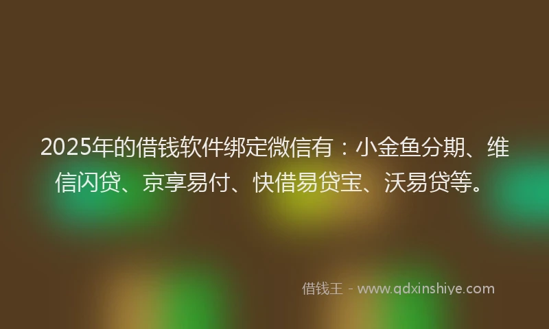 2025年的借钱软件绑定微信有：小金鱼分期、维信闪贷、京享易付、快借易贷宝、沃易贷等。