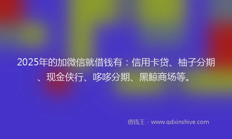2025年的加微信就借钱有：信用卡贷、柚子分期、现金侠行、哆哆分期、黑鲸商场等。