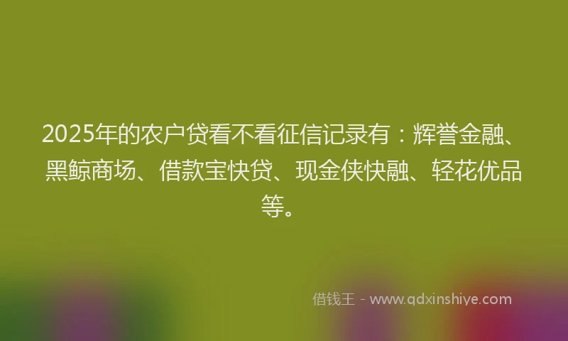 2025年的农户贷看不看征信记录有：辉誉金融、黑鲸商场、借款宝快贷、现金侠快融、轻花优品等。
