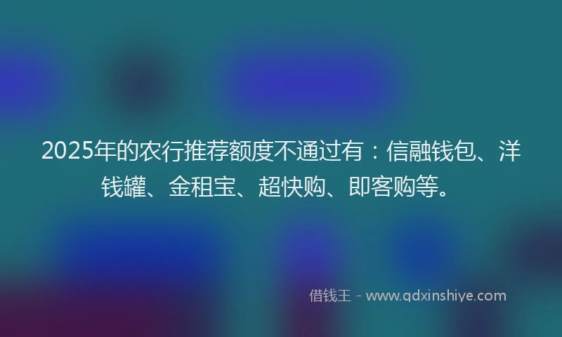2025年的农行推荐额度不通过有：信融钱包、洋钱罐、金租宝、超快购、即客购等。