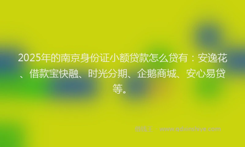 2025年的南京身份证小额贷款怎么贷有：安逸花、借款宝快融、时光分期、企鹅商城、安心易贷等。