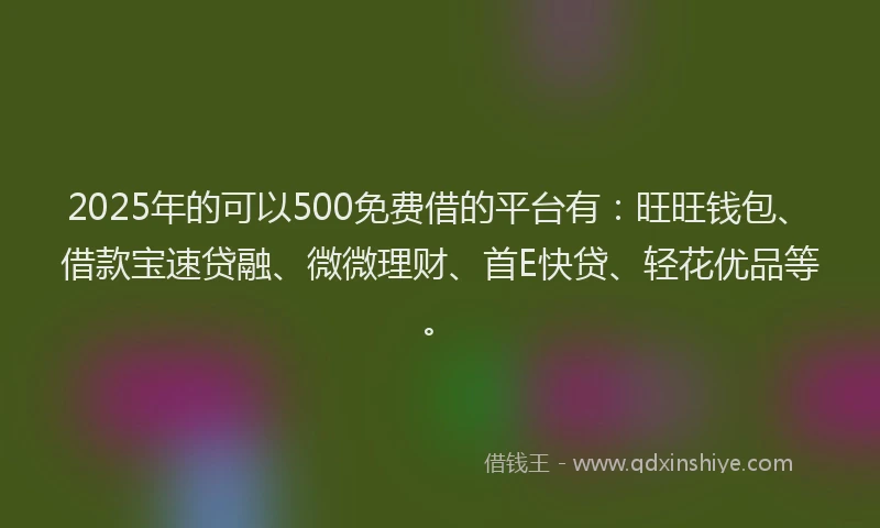 2025年的可以500免费借的平台有：旺旺钱包、借款宝速贷融、微微理财、首E快贷、轻花优品等。