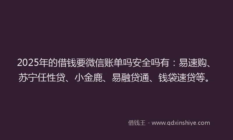 2025年的借钱要微信账单吗安全吗有：易速购、苏宁任性贷、小金鹿、易融贷通、钱袋速贷等。