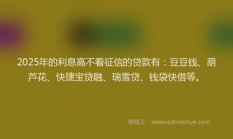2025年的利息高不看征信的贷款有：豆豆钱、葫芦花、快捷宝贷融、瑞雪贷、钱袋快借等。