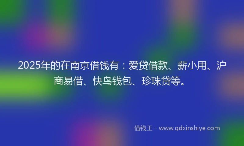 2025年的在南京借钱有：爱贷借款、薪小用、沪商易借、快鸟钱包、珍珠贷等。