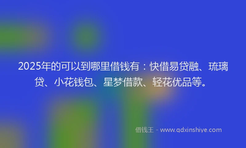 2025年的可以到哪里借钱有：快借易贷融、琉璃贷、小花钱包、星梦借款、轻花优品等。