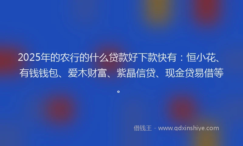 2025年的农行的什么贷款好下款快有：恒小花、有钱钱包、爱木财富、紫晶信贷、现金贷易借等。