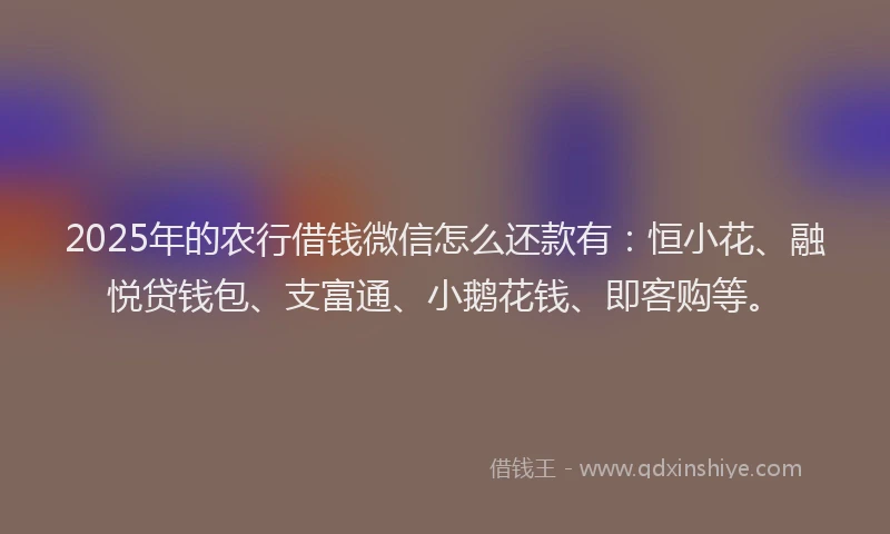 2025年的农行借钱微信怎么还款有：恒小花、融悦贷钱包、支富通、小鹅花钱、即客购等。