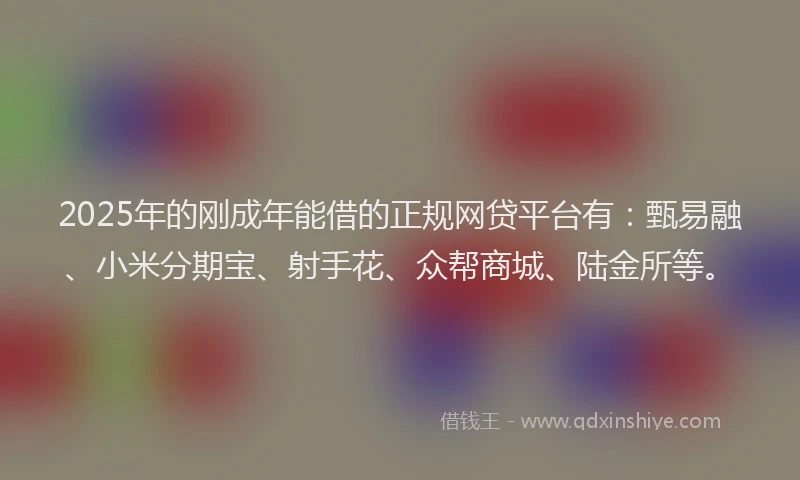 2025年的刚成年能借的正规网贷平台有：甄易融、小米分期宝、射手花、众帮商城、陆金所等。