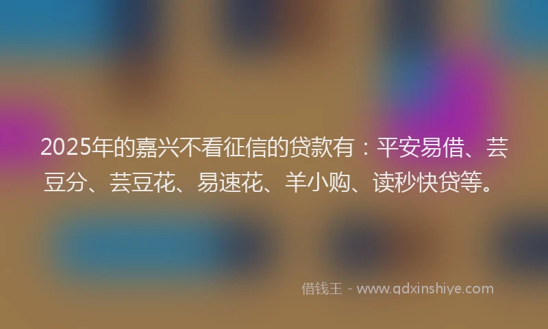 2025年的嘉兴不看征信的贷款有：平安易借、芸豆分、芸豆花、易速花、羊小购、读秒快贷等。