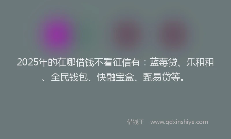 2025年的在哪借钱不看征信有：蓝莓贷、乐租租、全民钱包、快融宝盒、甄易贷等。