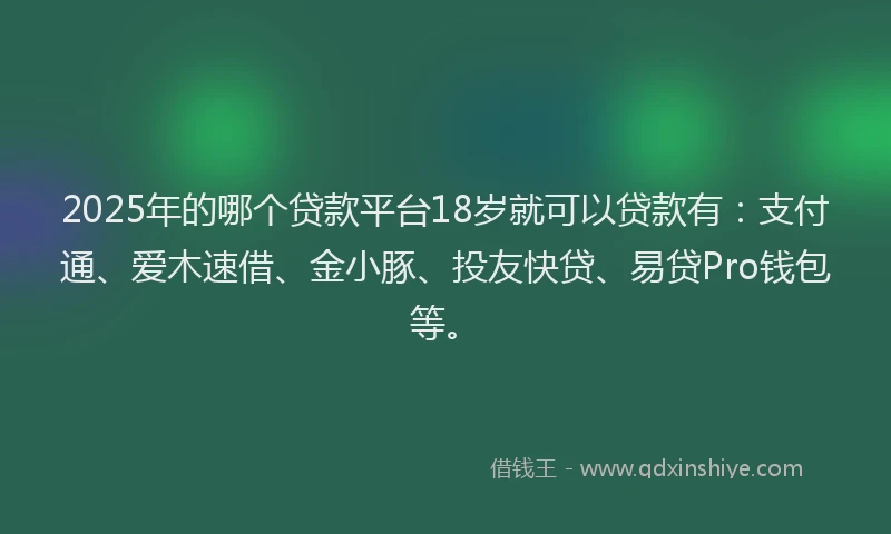 2025年的哪个贷款平台18岁就可以贷款有：支付通、爱木速借、金小豚、投友快贷、易贷Pro钱包等。